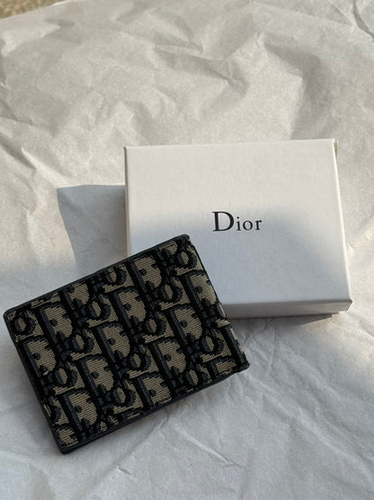 Dior-Style Monogram Pattern Bifold Wallet