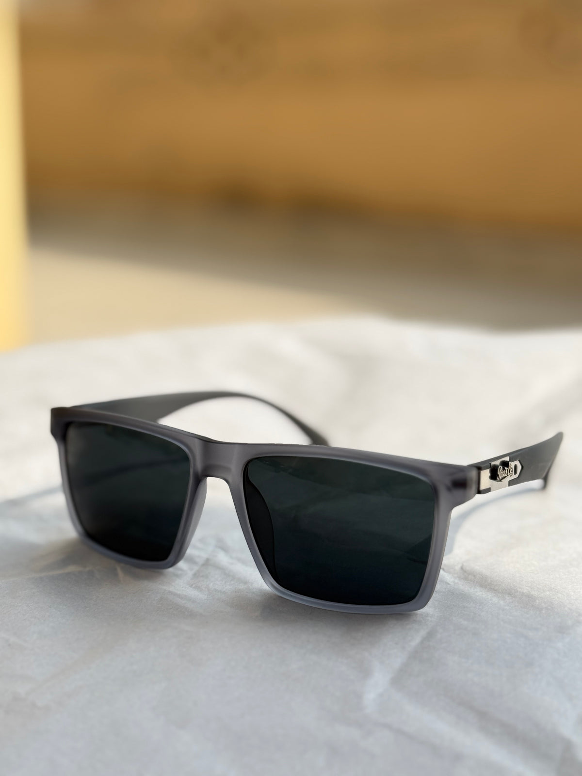 Persol Black Rectangle Signature Arrow Sunglasses