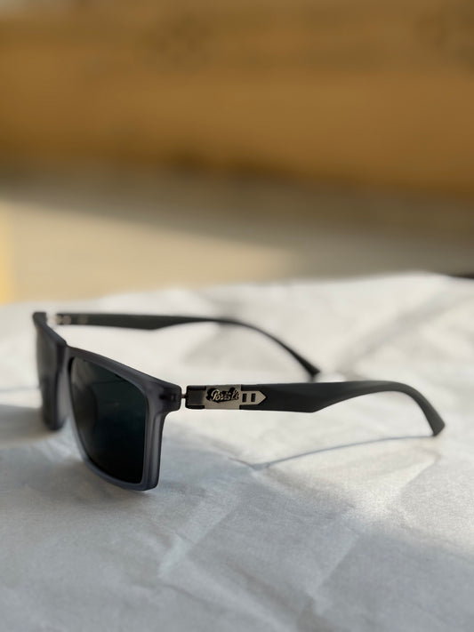 Persol Black Rectangle Signature Arrow Sunglasses