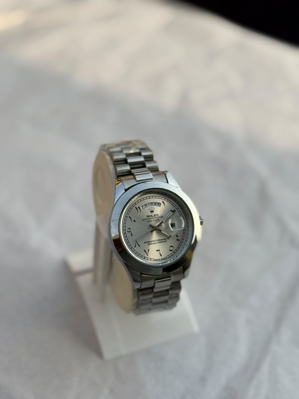 Rolex Day-Date Arabic Men's Watch – Green Dial with Silver Jubilee Bracelet