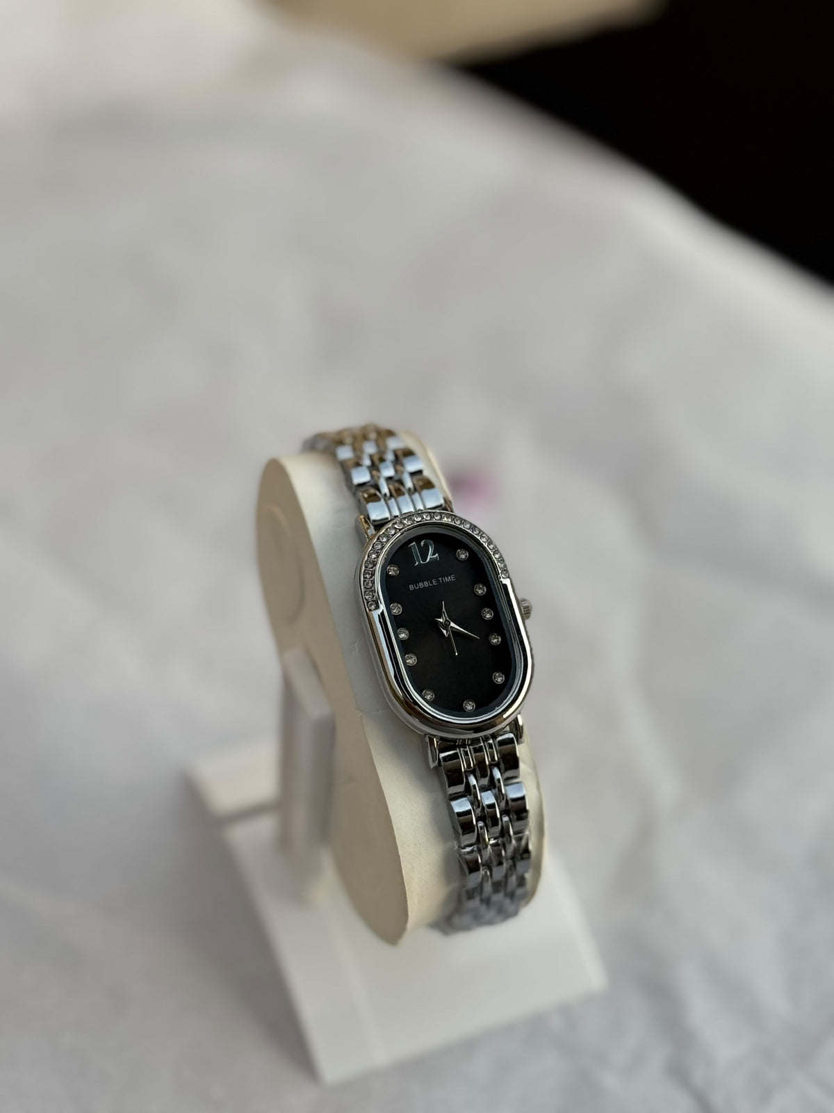 Bubble Time Women’s Silver Black Dial Bracelet Watch