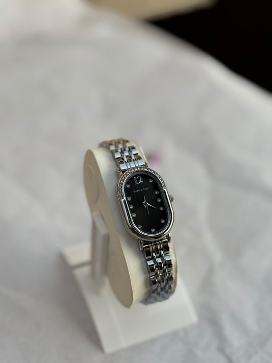 Bubble Time Women’s Silver Black Dial Bracelet Watch
