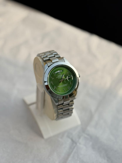 Rolex Day-Date Arabic Men's Watch – Green Dial with Silver Jubilee Bracelet