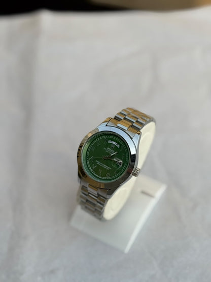 Rolex Day-Date Arabic Men's Watch – Green Dial with Silver Jubilee Bracelet